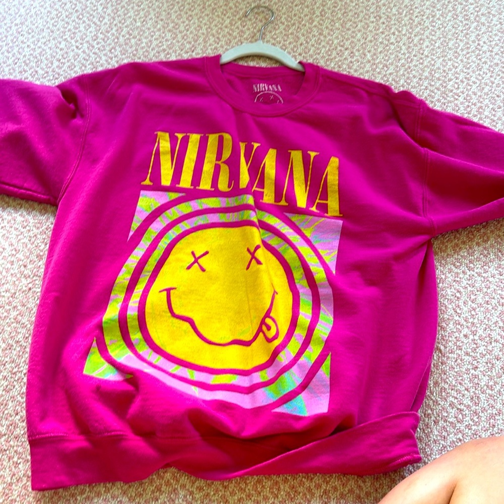 Nirvana Sweatshirt bright pink in size small! Only worn once or twice!!